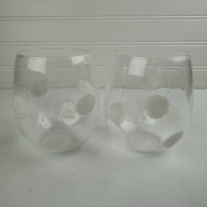 Vietri Drop White Polka Dot Stemless Wine Tumbler Glass Handblown Italy Set of 2